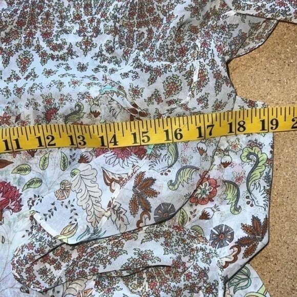 Matilda Jane Floral Ruffle Layered V-Neck Blouse With Sheer Sleeves Womens Small - Picture 12 of 14